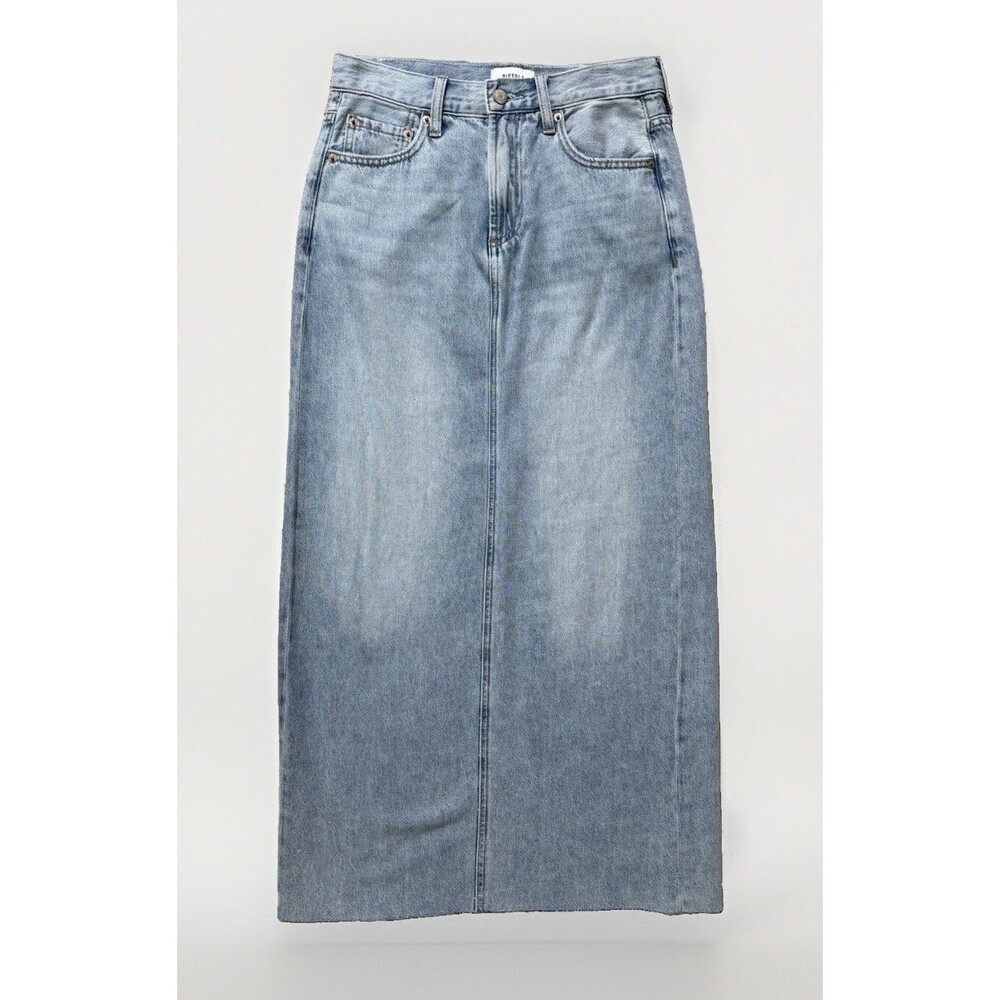 Pistola Raye Denim Maxi Skirt Blue Jardin Light Wash Distressed Raw Hem Size 24